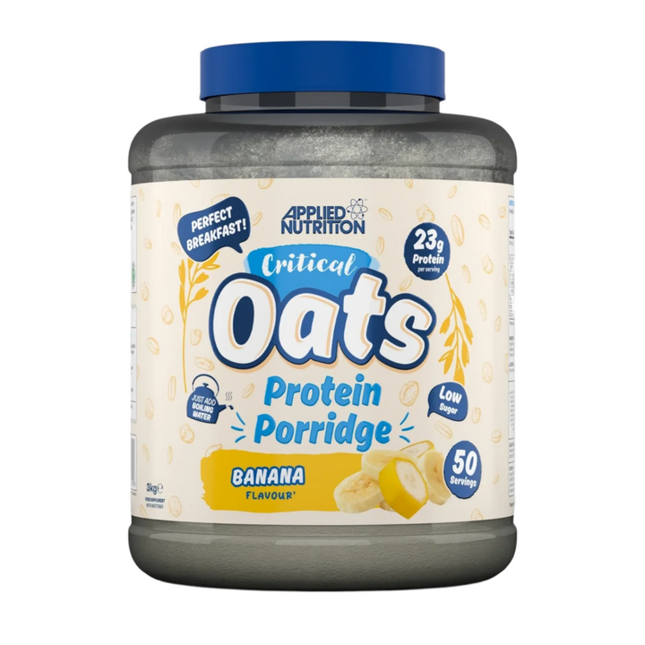 Applied Nutrition Critical Oats Protein Porridge container on a gray background