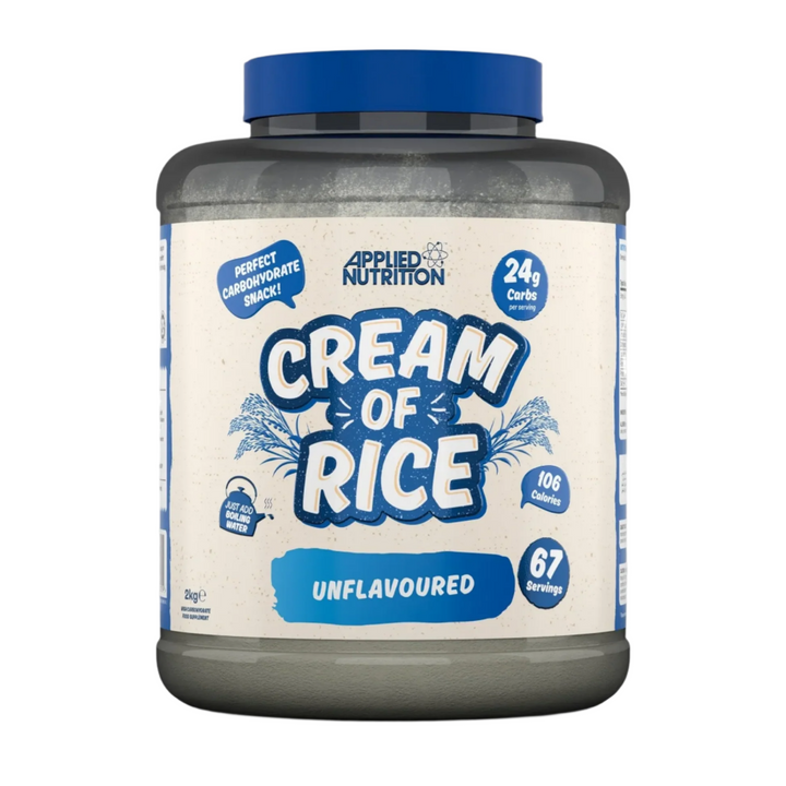 Applied Nutrition Cream of Rice 2kg container unflavoured complex carbohydrate powder with 67 servings and 24g carbs per serving