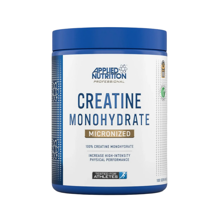 Container of Applied Nutrition Creatine Monohydrate on a gray background