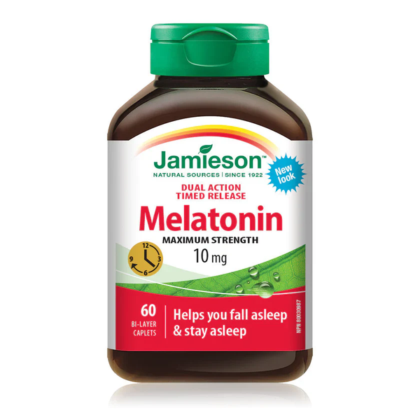 Jamieson Melatonin | Timed Release - Maximum Strength 10 mg - 60 Caplets | SUPPLEMENTO