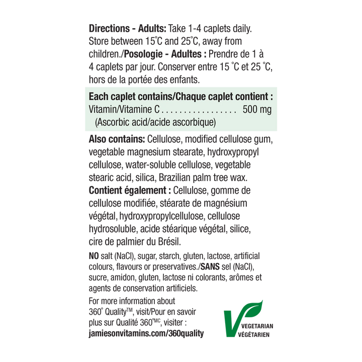 Jamieson  Vitamin C 500 mg - 100 Caplets | SUPPLEMENTO