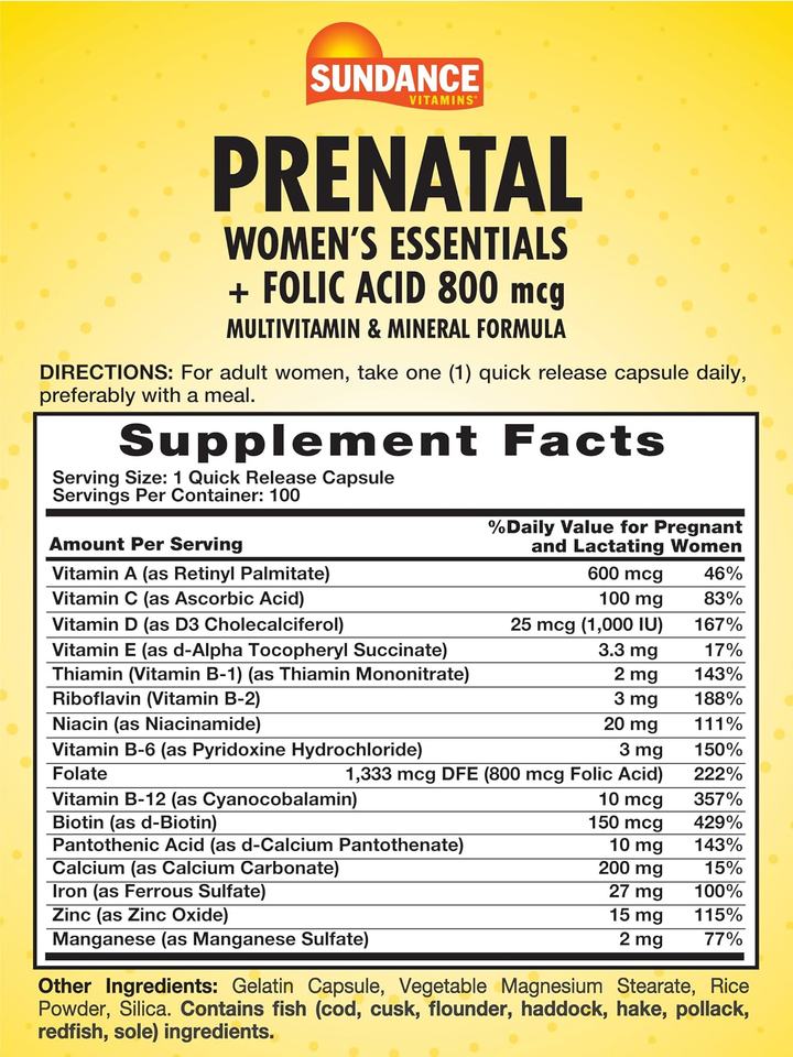 Sundance Prenatal Multivitamin & Mineral - 100 Capsules for Support