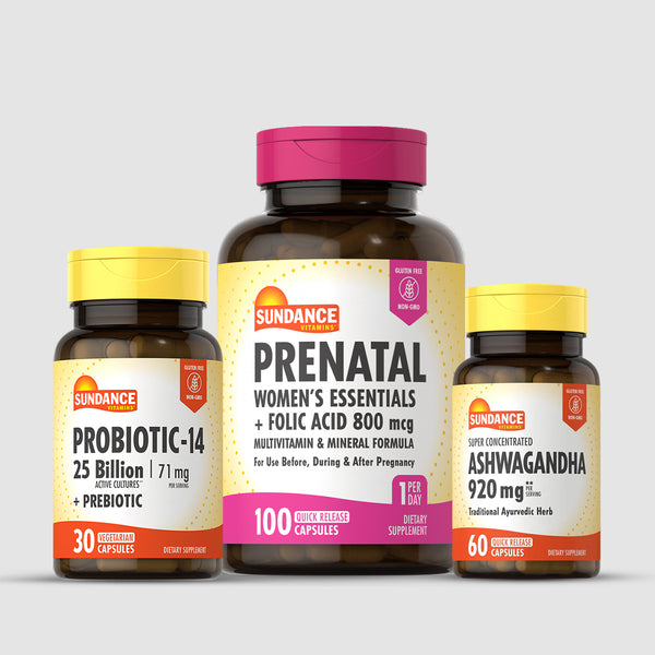 Ashwagandha , Probiotics-14 , Prenatal Multivitamins 100 caps Bundle