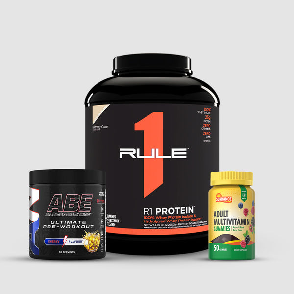 Rule One isolate, Multivitamins Gummies , ABE Pre-Workout Bundle